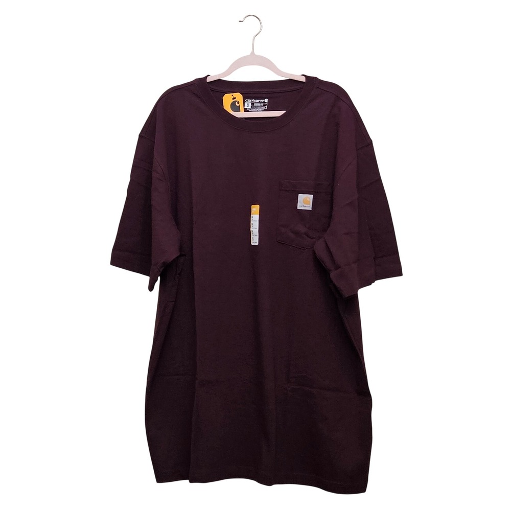 Carhartt Pocket T-Shirt Mens XL Tall Burgundy Loose Fit Workwear Cotton Tee